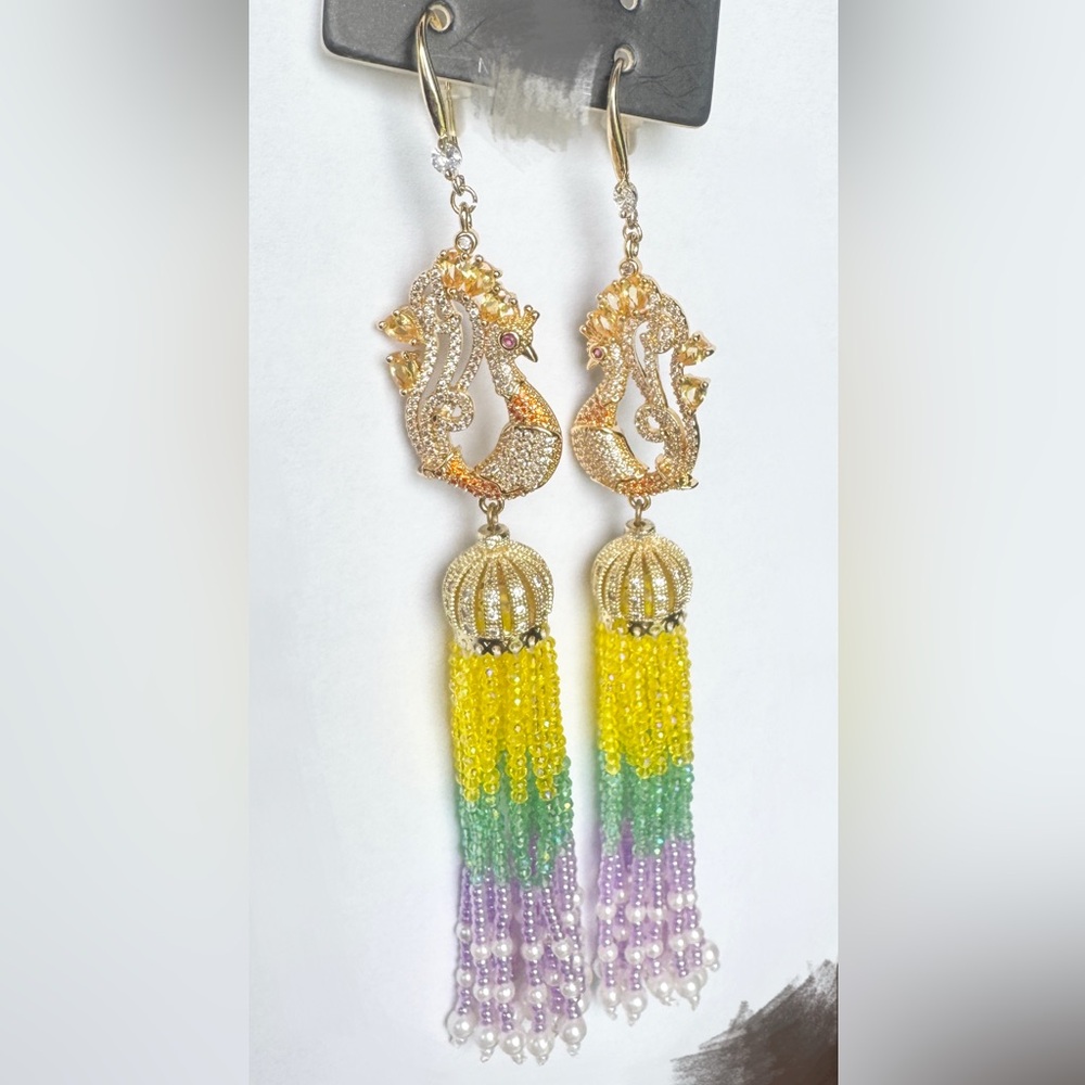 Handmade Golden Phoenix Tassel Earrings
